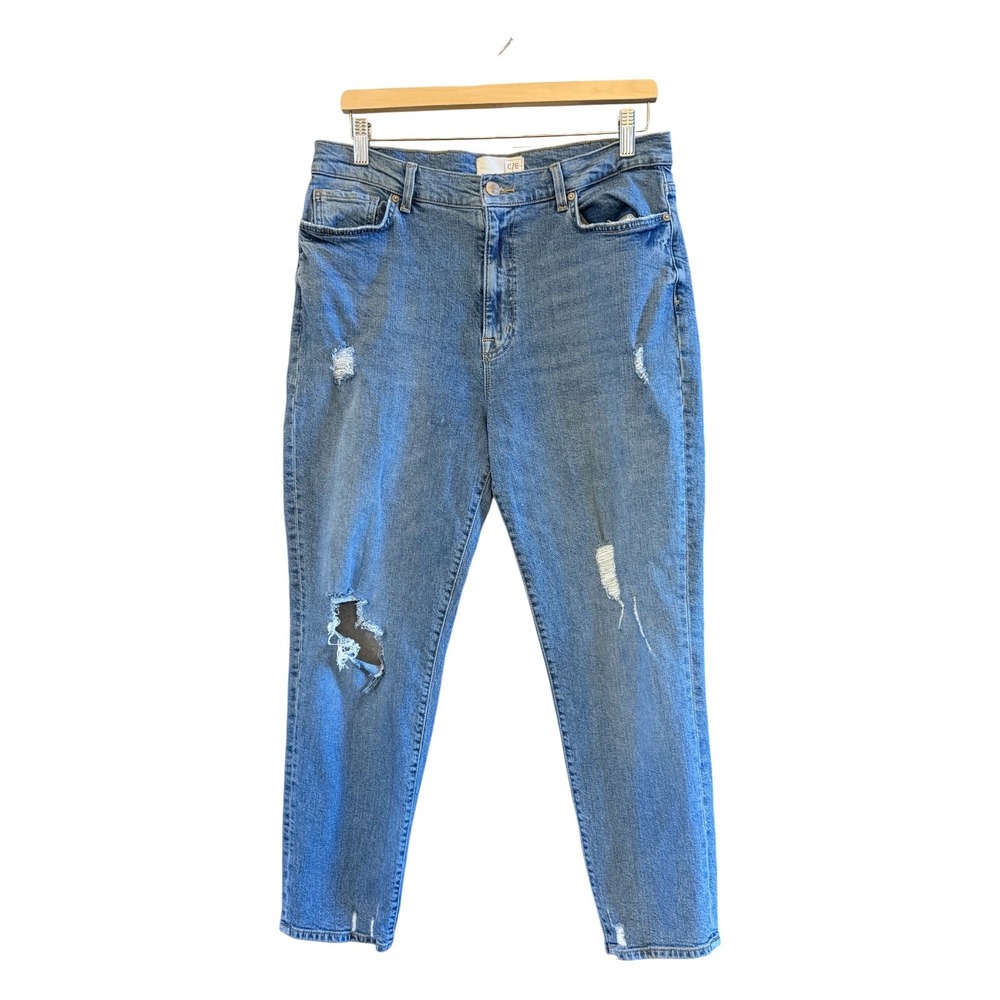 C/E by Current/Elliott High Rise Distressed Straight Leg Jeans Medium Wash Sz 30